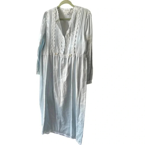 Vintage Christian Dior Womens Satin‎ Long Sleeve Sleepwear Gown Ivory Small